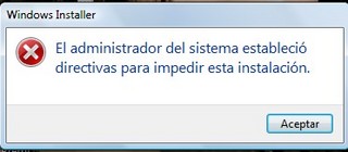 El administrador del sistema estableció directivas para impedir esta instalación.